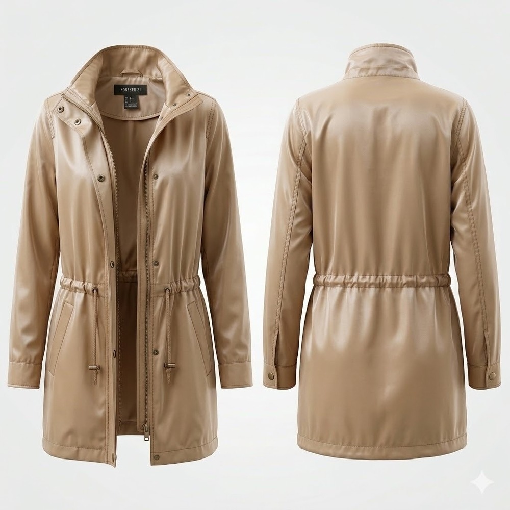 Forever 21 Utility Jacket S Tan Parka Anorak‎ Gorpcore Coastal Grandma Clean Fit